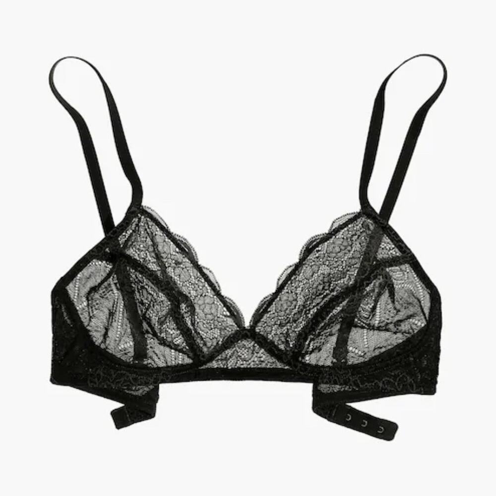 Madewell Black Sheer Floral Lace Bralette Hook & Eye Closure Size M